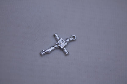 Classic Silver Rose Cross Charm