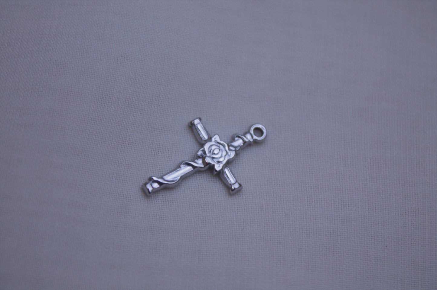 Classic Silver Rose Cross Charm