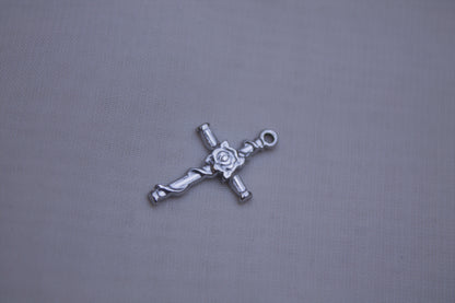Classic Silver Rose Cross Charm