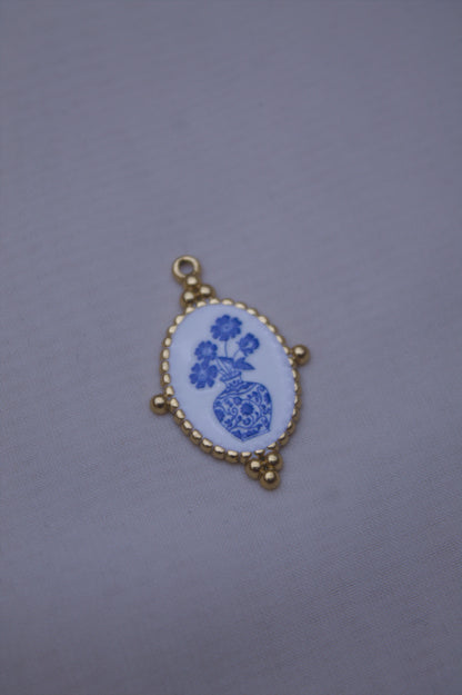 Ceramic Blue Vase Cameo Charm