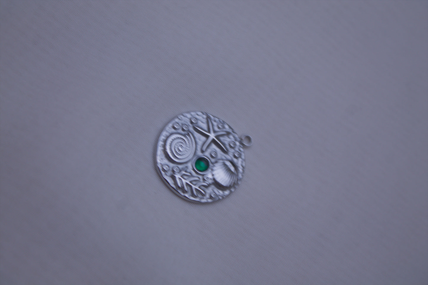 Gemstone Silver Seashore Medallion Charm