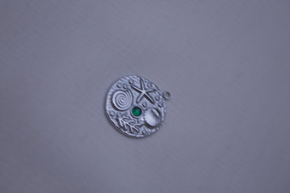 Gemstone Silver Seashore Medallion Charm