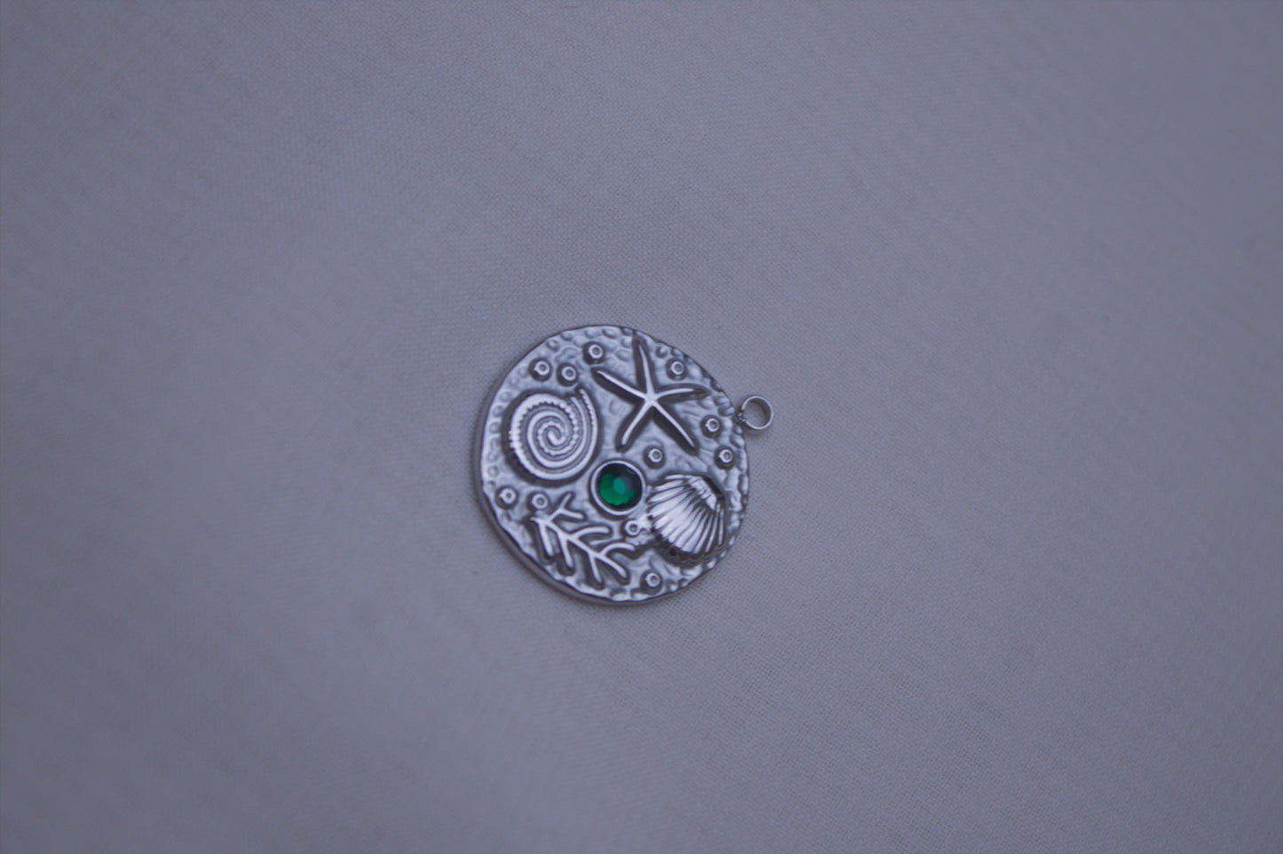 Gemstone Silver Seashore Medallion Charm