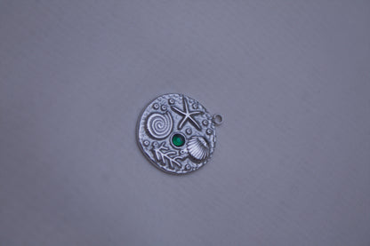 Gemstone Silver Seashore Medallion Charm