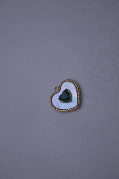Pearl Green Gem Heart Charm