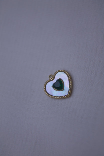 Pearl Green Gem Heart Charm