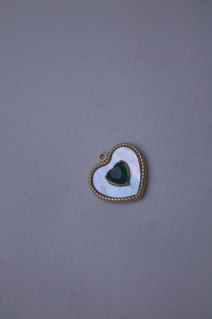 Pearl Green Gem Heart Charm