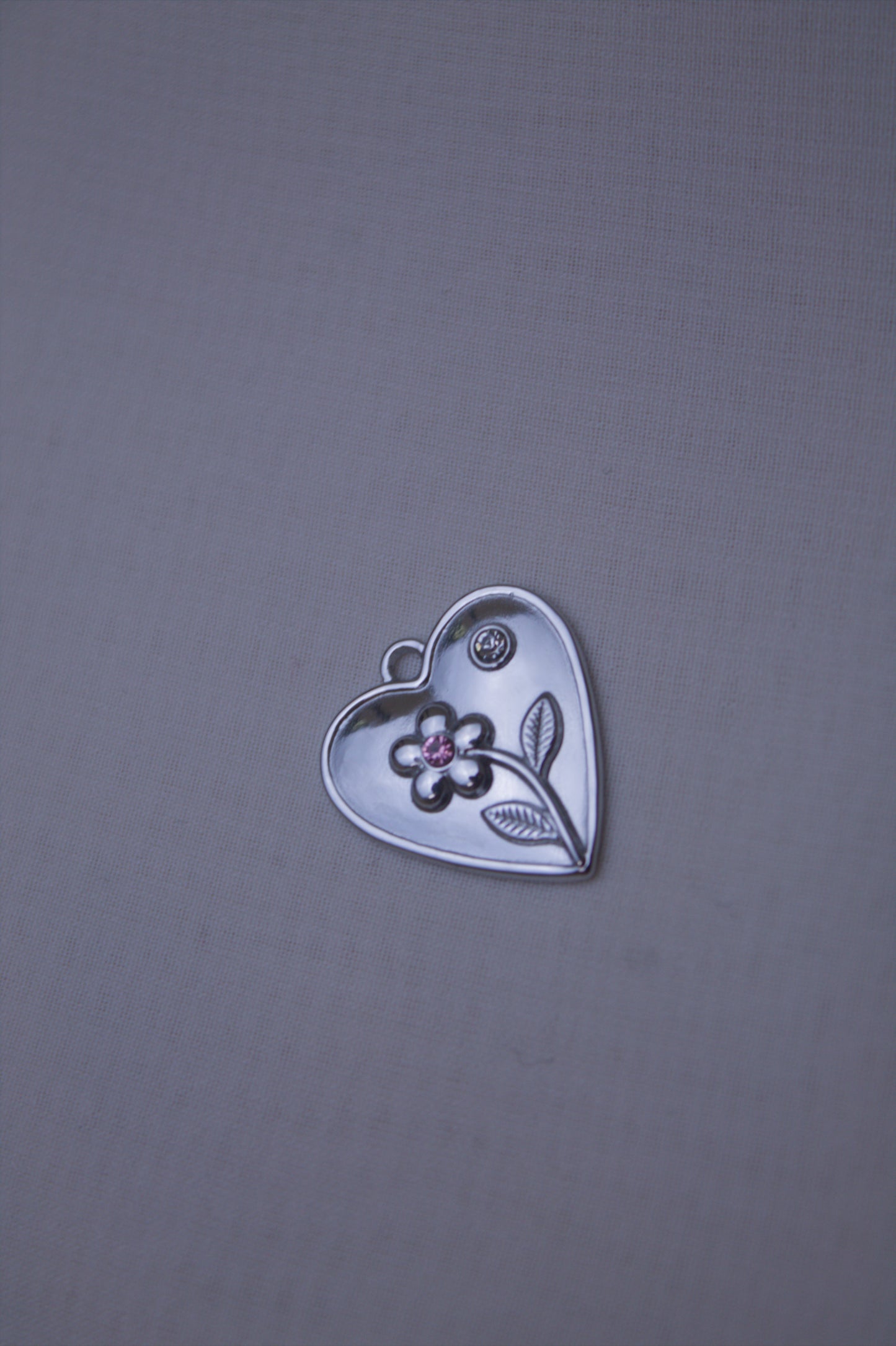Silver Flower Heart Charm
