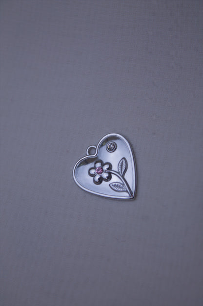 Silver Flower Heart Charm