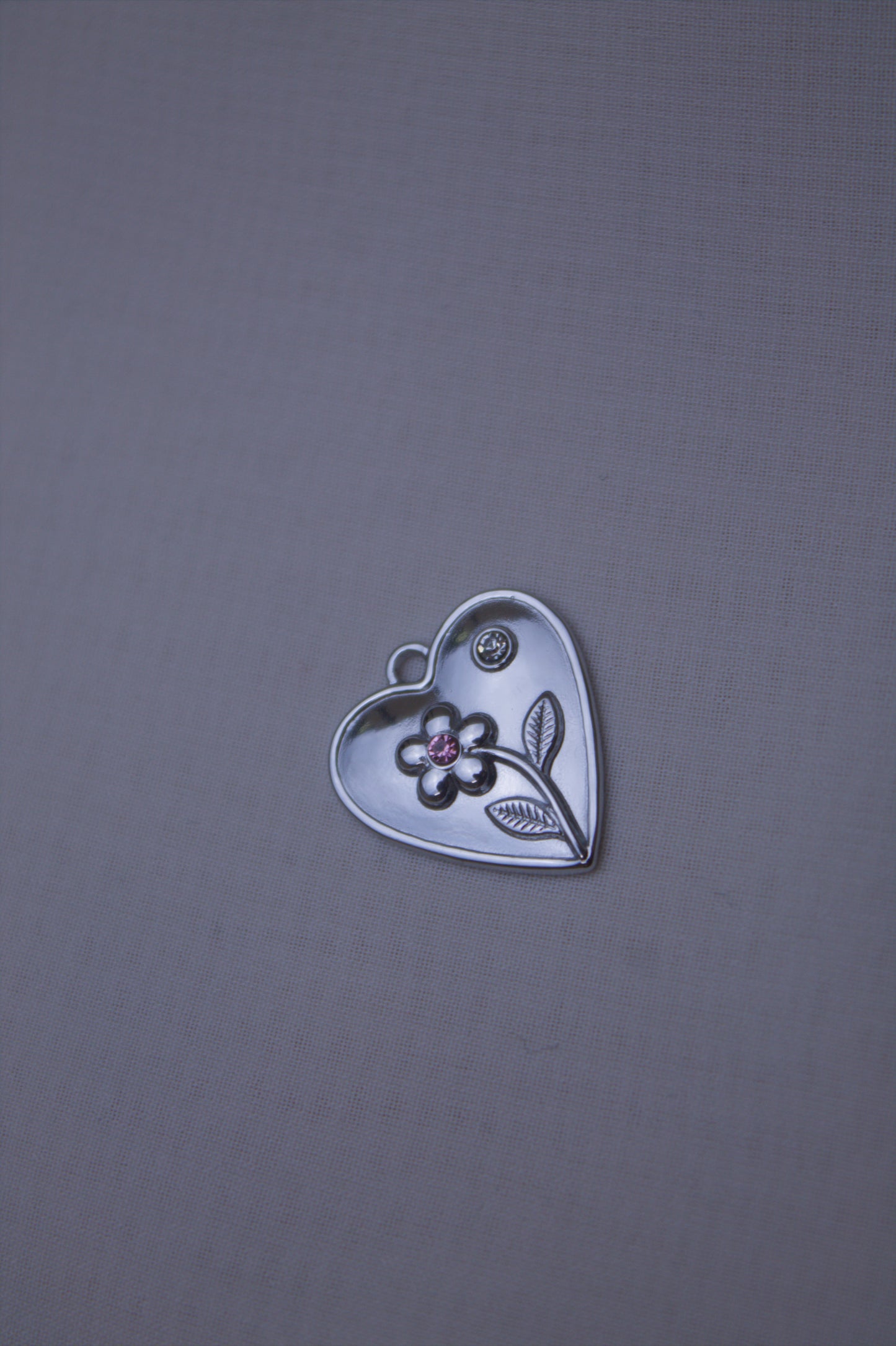 Silver Flower Heart Charm