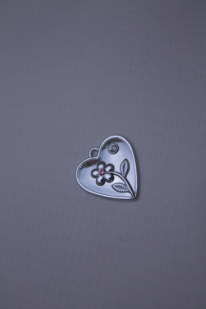 Silver Flower Heart Charm