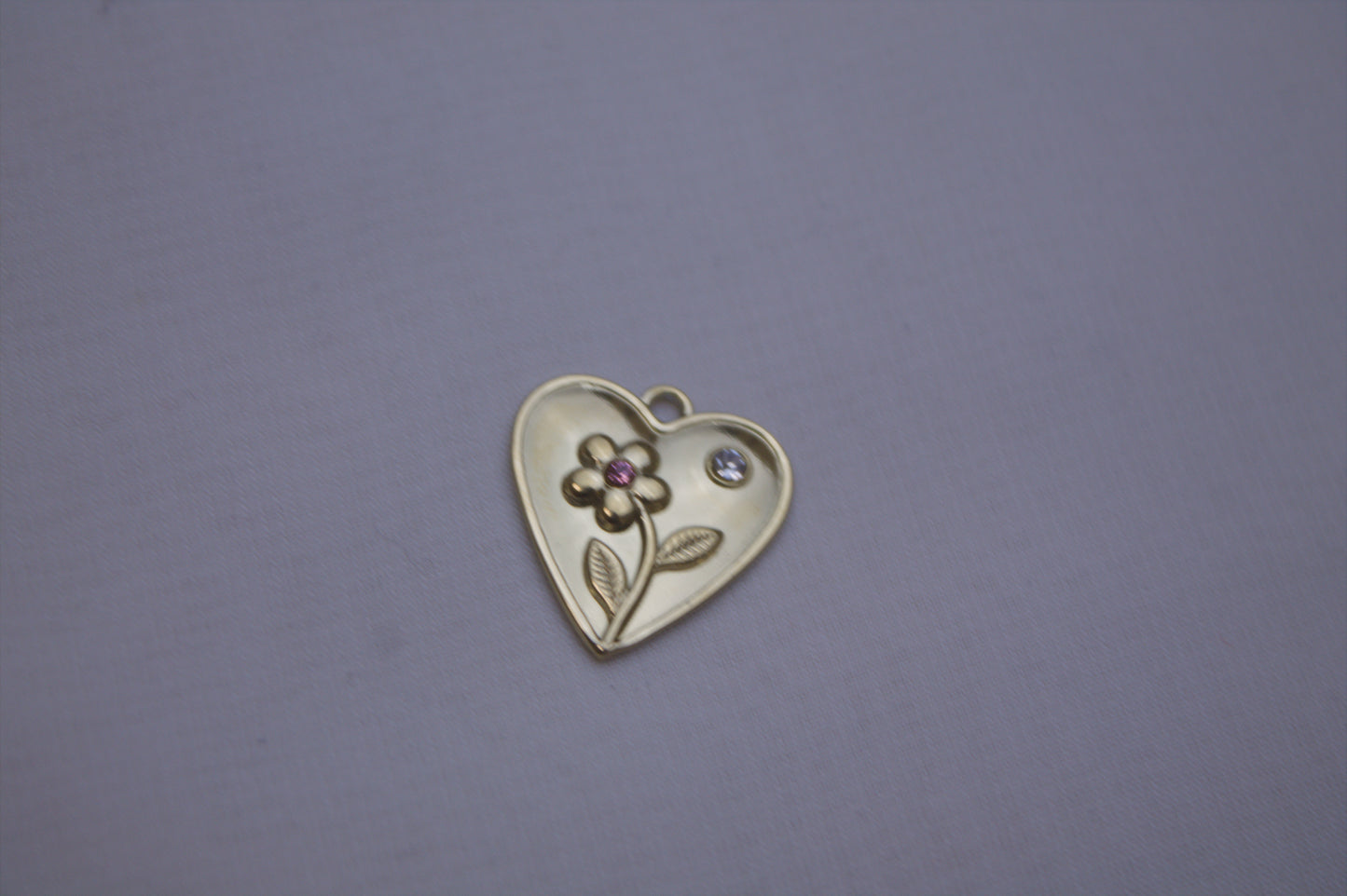 Gold Flower Heart Crystal Charm