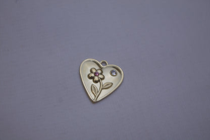 Gold Flower Heart Crystal Charm