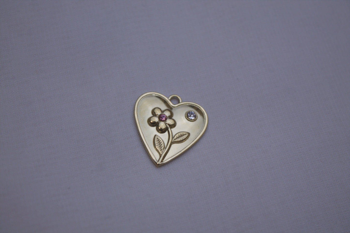 Gold Flower Heart Crystal Charm