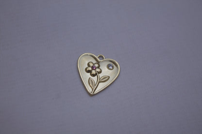Gold Flower Heart Crystal Charm