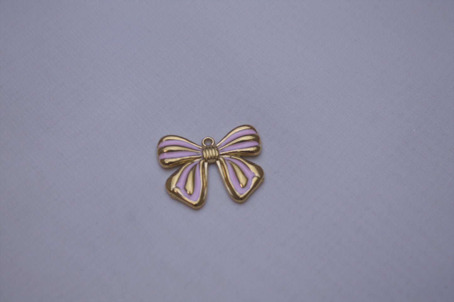 Gold Pink Enamel Bow Charm