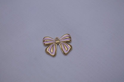 Gold Pink Enamel Bow Charm