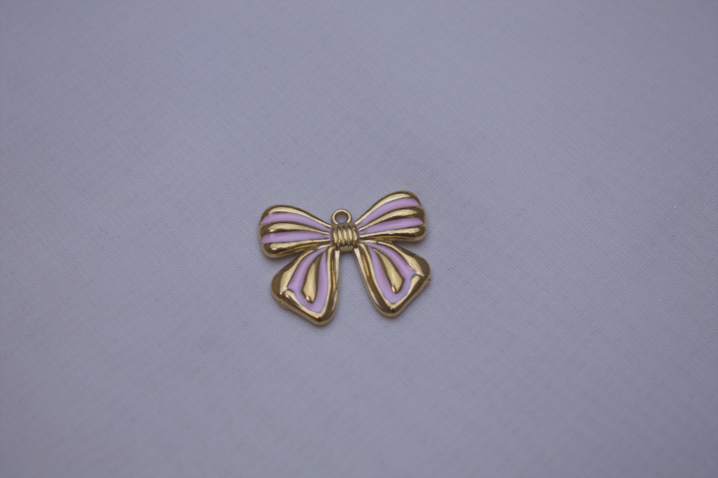 Gold Pink Enamel Bow Charm