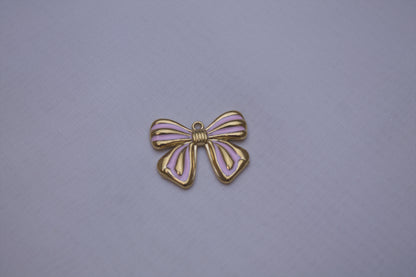 Gold Pink Enamel Bow Charm