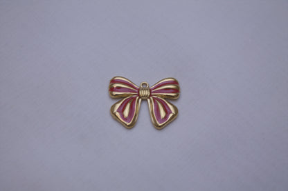 Gold Red Enamel Bow Charm