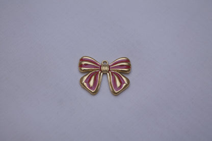 Gold Red Enamel Bow Charm