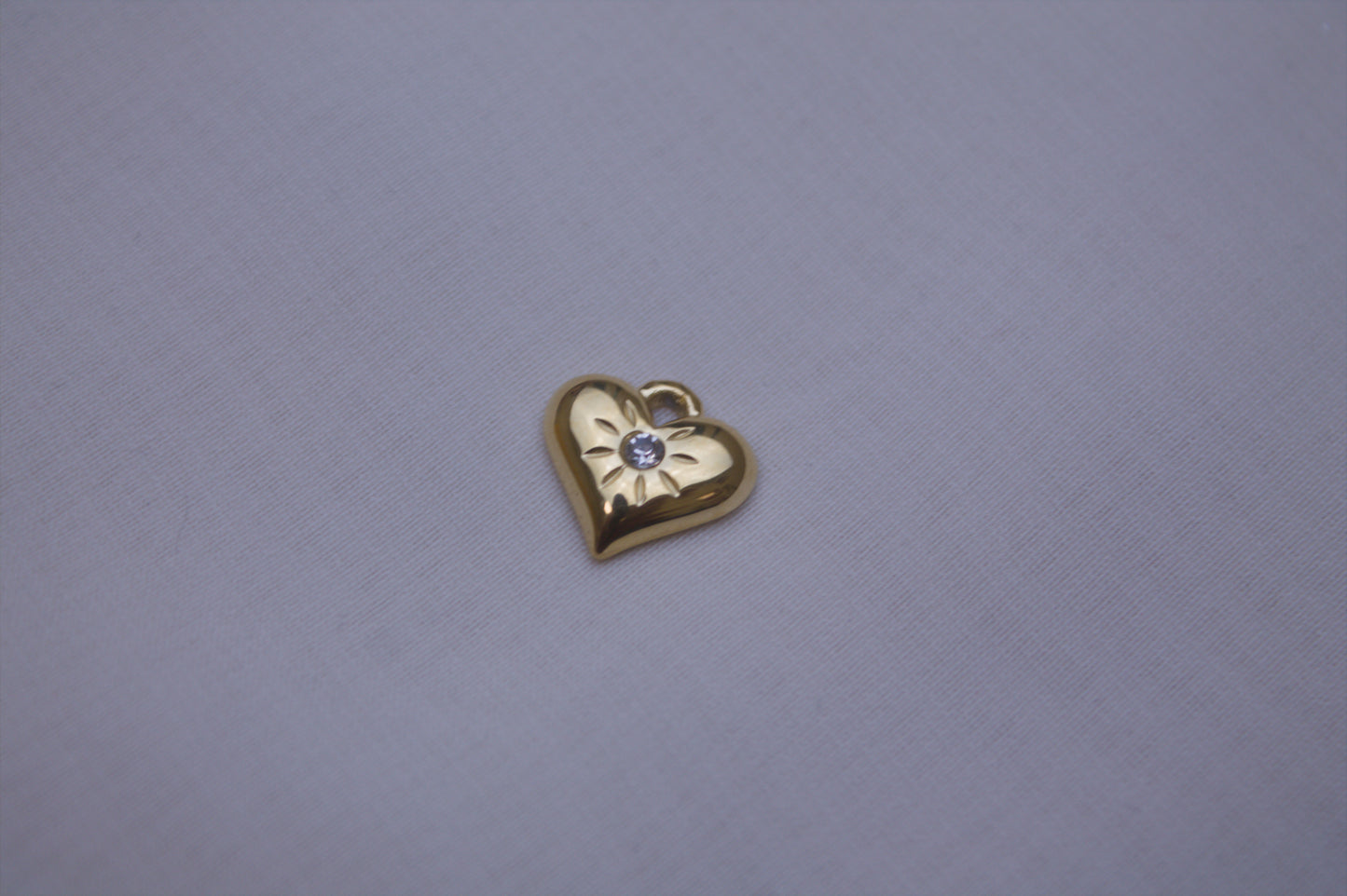 Gold Crystal Puffy Heart Charm