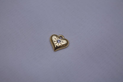 Gold Crystal Puffy Heart Charm