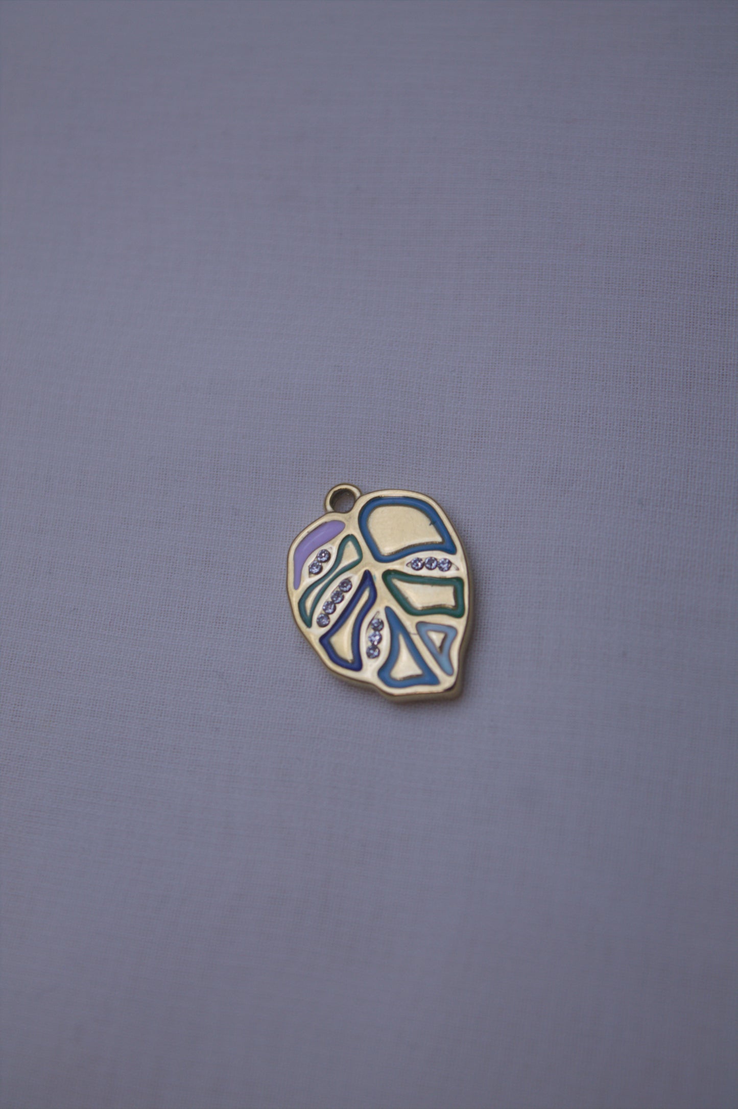 Enamel Blue Monstera Leaf Charm