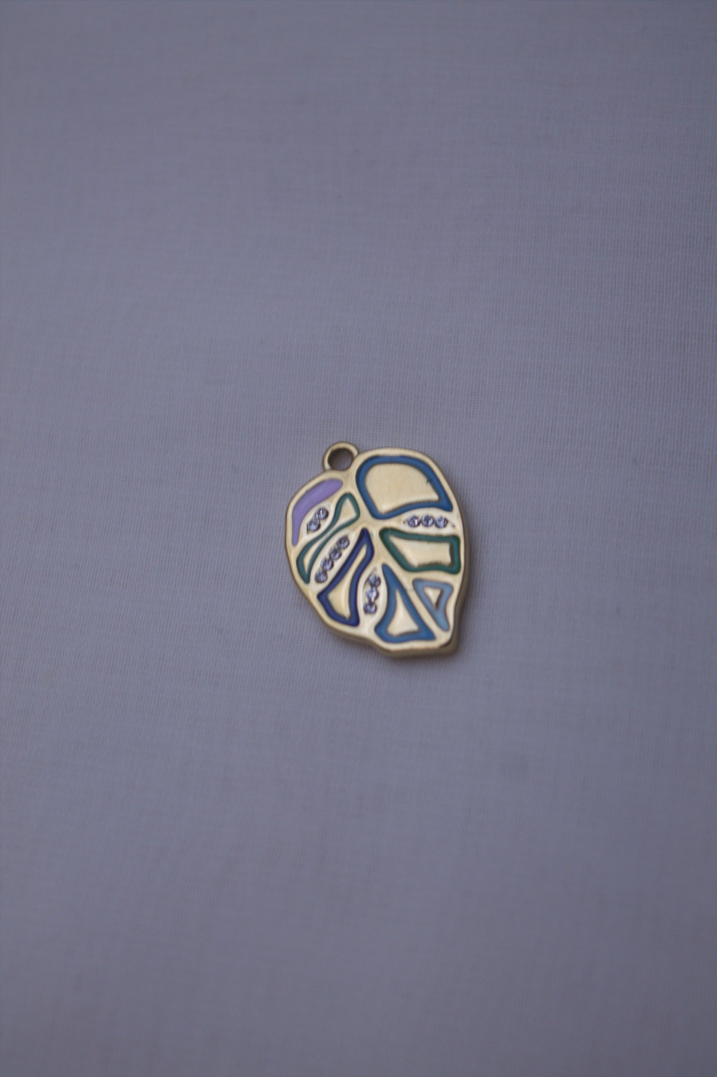 Enamel Blue Monstera Leaf Charm
