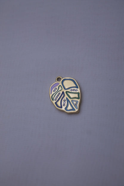 Enamel Blue Monstera Leaf Charm