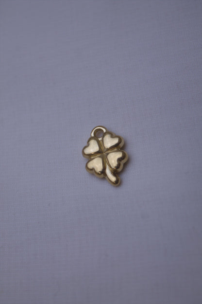 Gold White Enamel Clover Charm