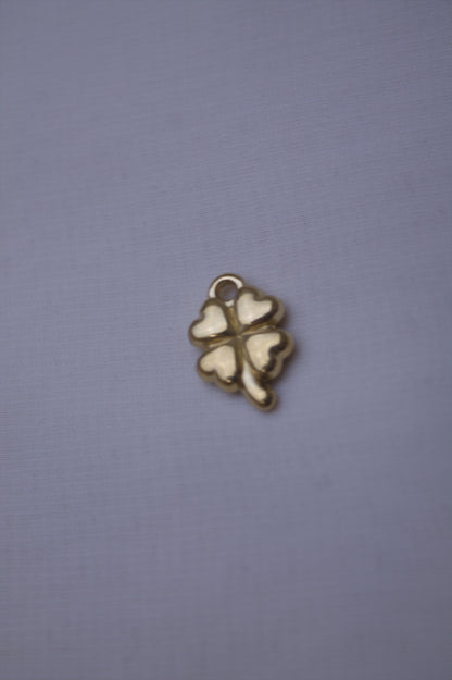 Gold White Enamel Clover Charm