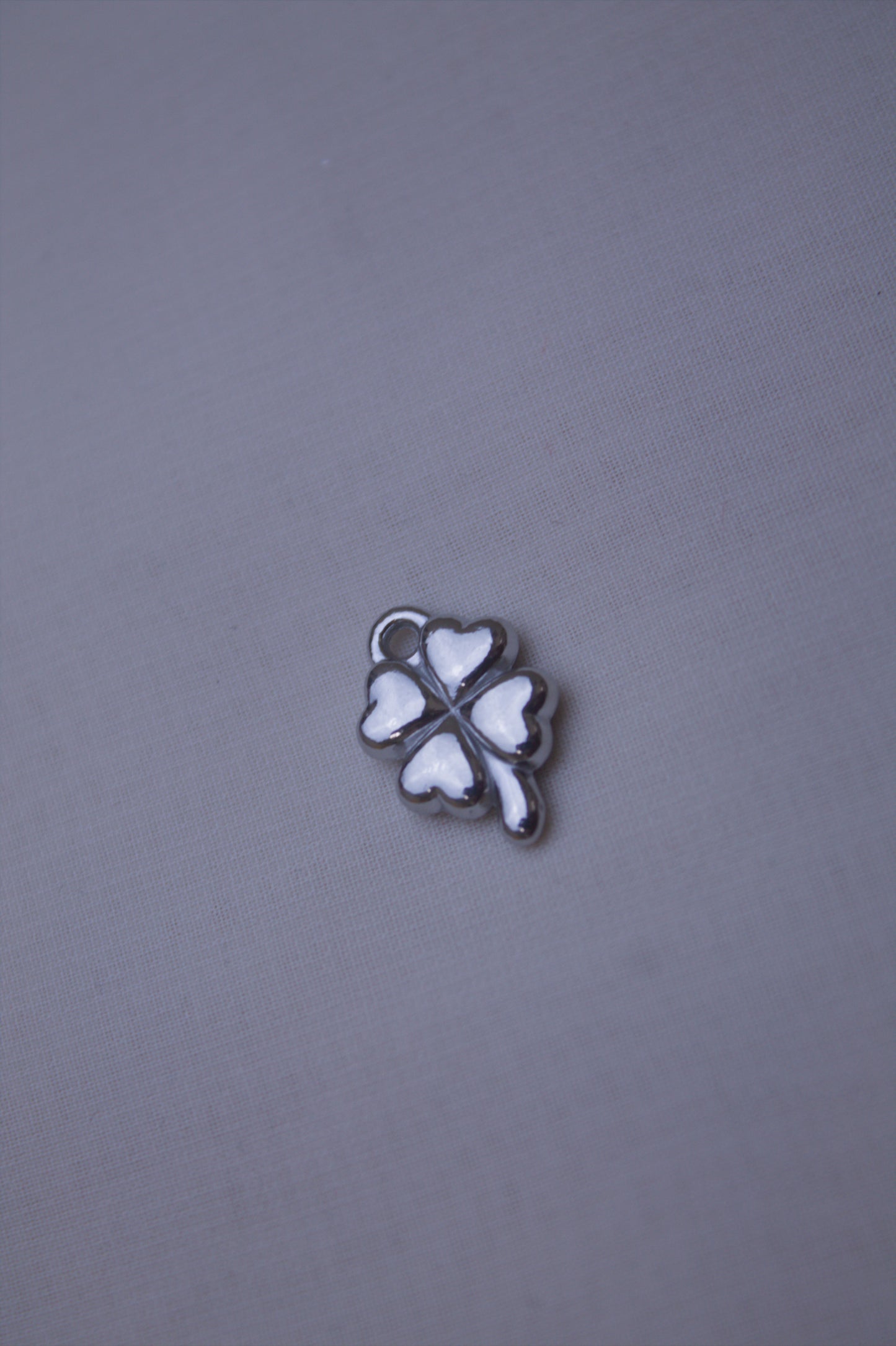 Silver White Enamel Clover Charm
