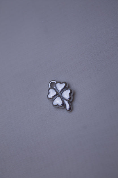 Silver White Enamel Clover Charm
