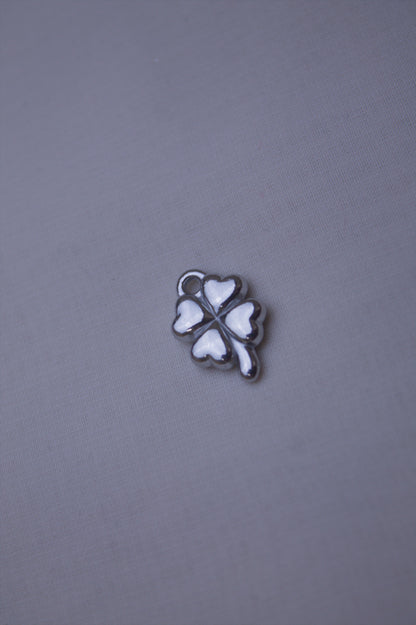 Silver White Enamel Clover Charm