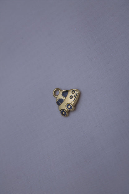 Gold Blue Enamel Mini Car Charm