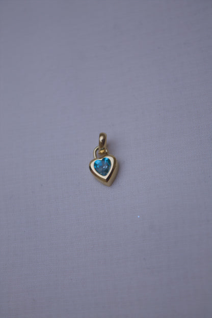 Gold Blue Crystal Heart Charm