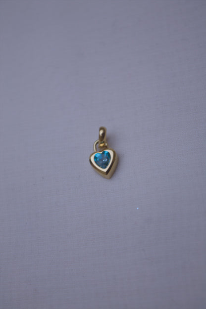 Gold Blue Crystal Heart Charm