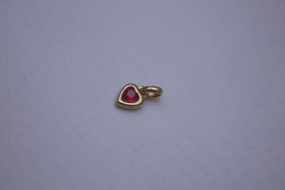 Gold Red Crystal Heart Charm