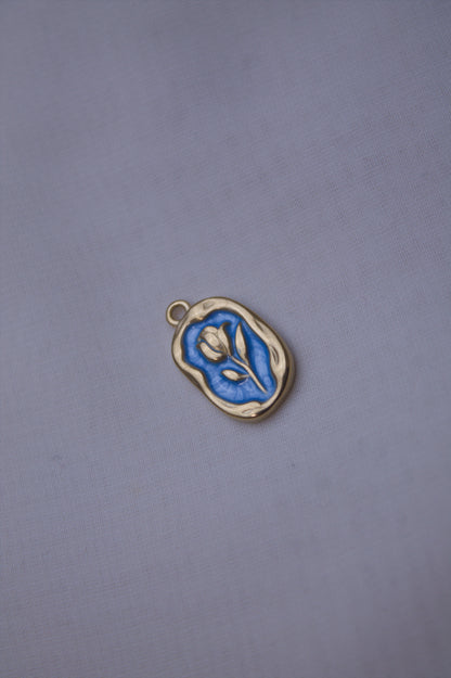 Blue Enamel Tulip Medallion Charm