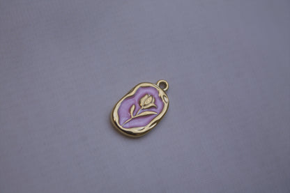 Purple Enamel Tulip Medallion Charm