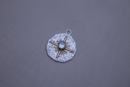 Silver Gold Sunburst Medallion Charm