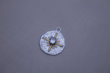 Silver Gold Sunburst Medallion Charm