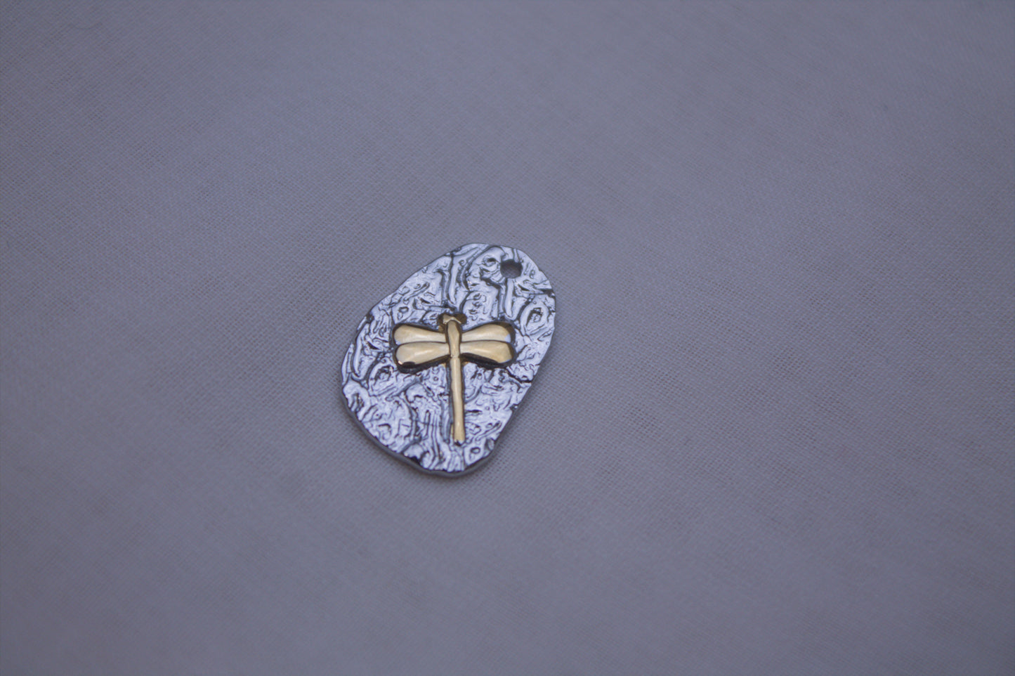 Silver Gold Dragonfly Tag Charm
