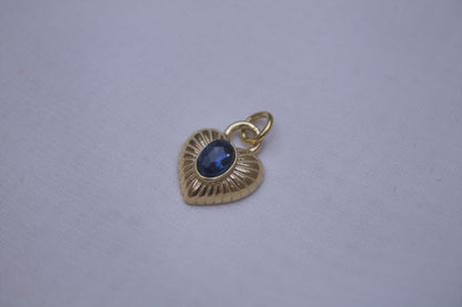 Blue Gemstone Gold Heart Charm