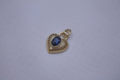 Blue Gemstone Gold Heart Charm