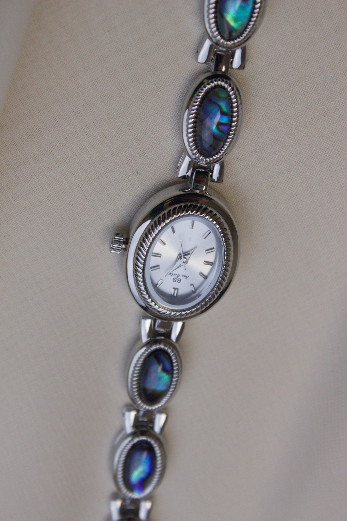 Silver Oval Abalone Cabochon Watch (photo 1)