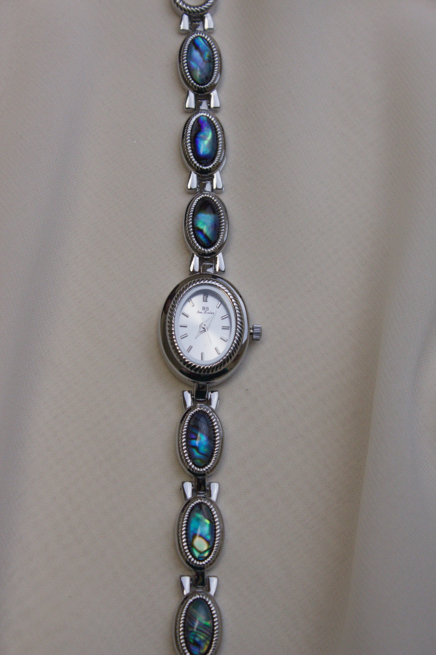 Silver Oval Abalone Cabochon Watch (photo 3)