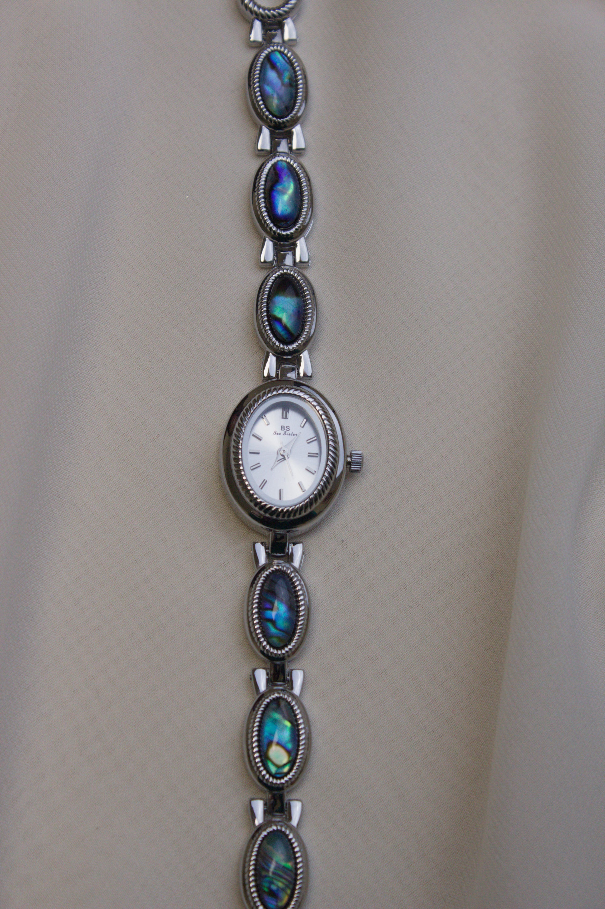 Silver Oval Abalone Cabochon Watch (photo 3)