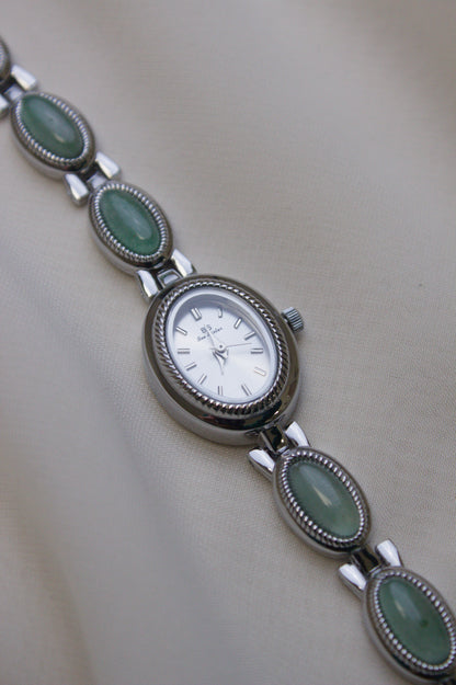 Silver Oval Jade Cabochon Watch (photo 1)